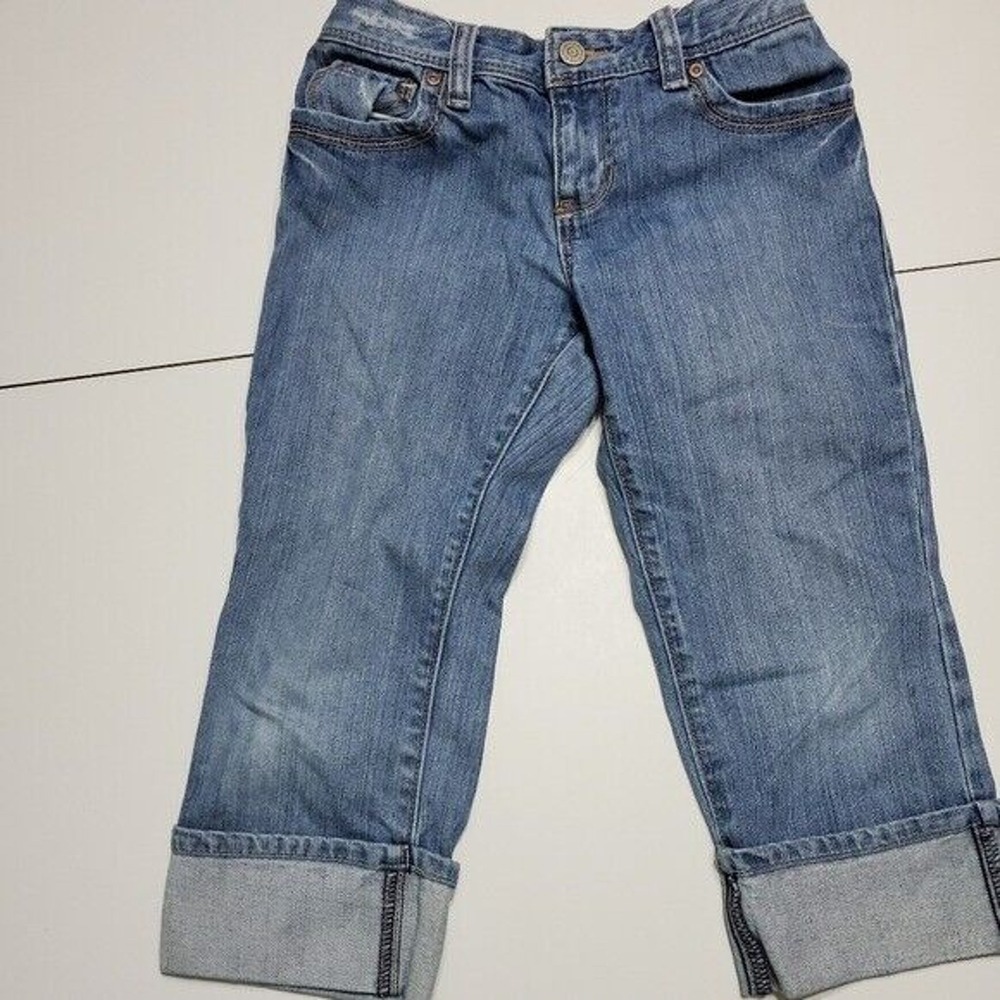 Old Navy girl 12 blue jean adjustable cuffed capri